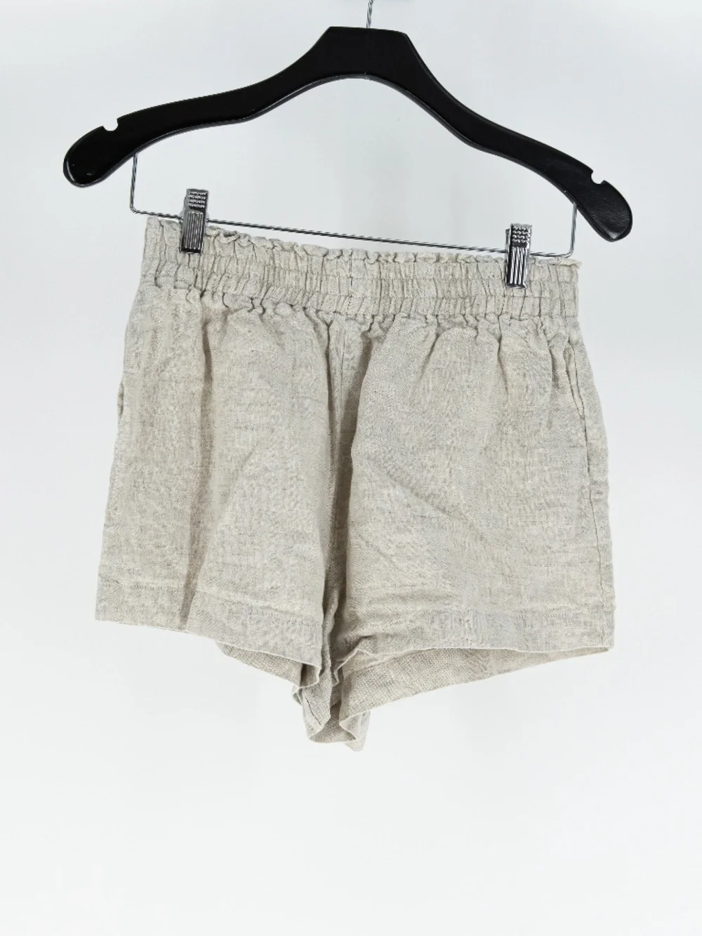 Reformation Mila Linen Smocked Stretch Waist Pull On Mini Shorts Beige Small